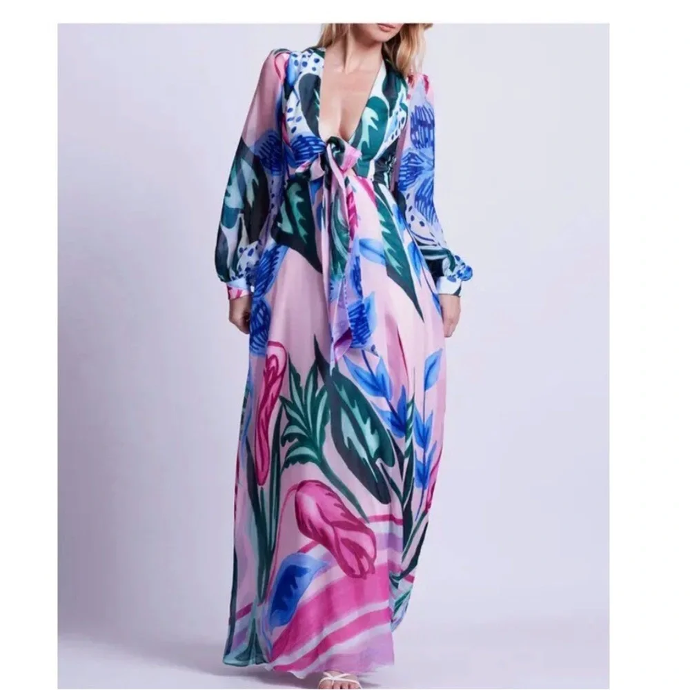 PatBO Nova Flora Deep V Maxi Dress - Picture 1 of 10